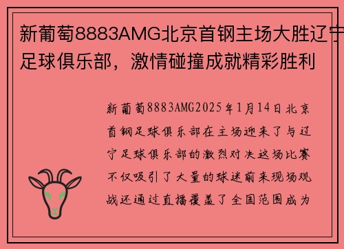 新葡萄8883AMG北京首钢主场大胜辽宁足球俱乐部，激情碰撞成就精彩胜利