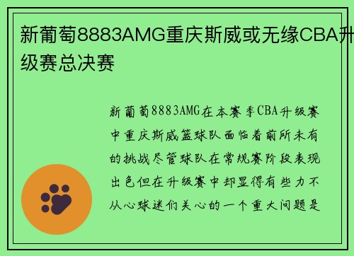 新葡萄8883AMG重庆斯威或无缘CBA升级赛总决赛