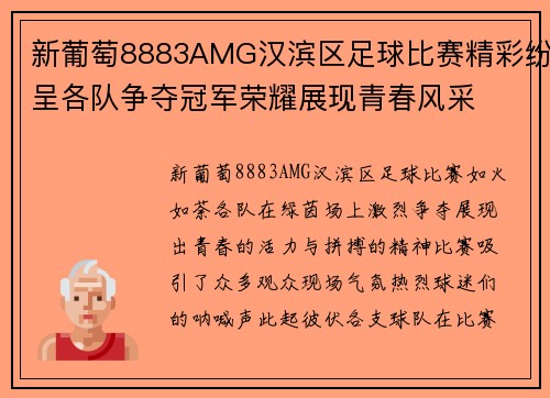 新葡萄8883AMG汉滨区足球比赛精彩纷呈各队争夺冠军荣耀展现青春风采
