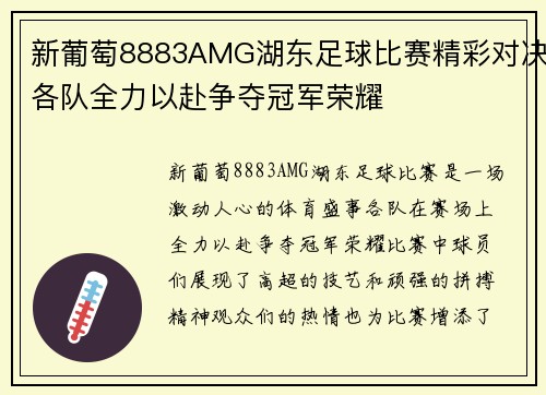 新葡萄8883AMG湖东足球比赛精彩对决各队全力以赴争夺冠军荣耀