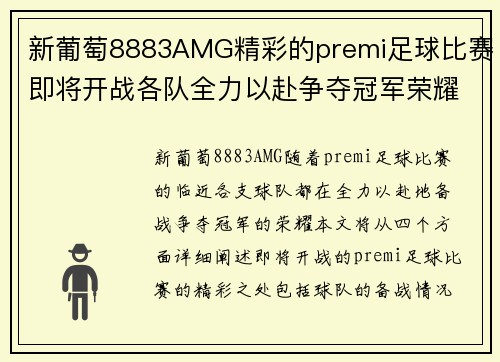 新葡萄8883AMG精彩的premi足球比赛即将开战各队全力以赴争夺冠军荣耀