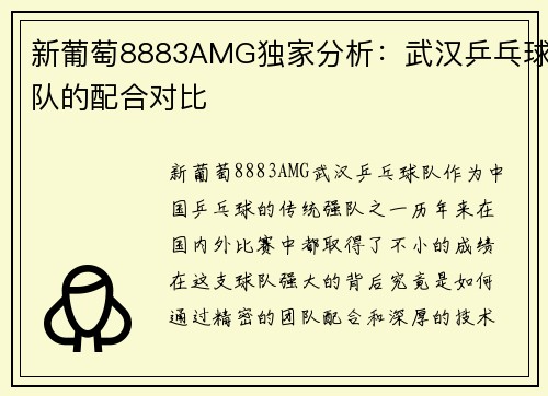新葡萄8883AMG独家分析：武汉乒乓球队的配合对比