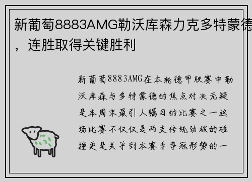 新葡萄8883AMG勒沃库森力克多特蒙德，连胜取得关键胜利