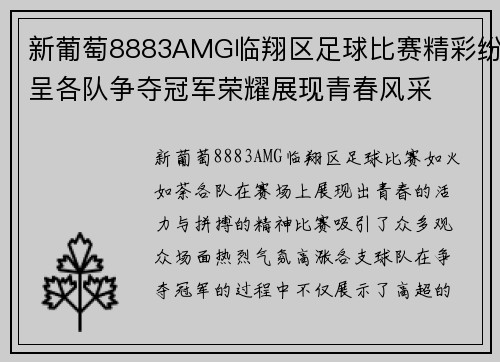 新葡萄8883AMG临翔区足球比赛精彩纷呈各队争夺冠军荣耀展现青春风采