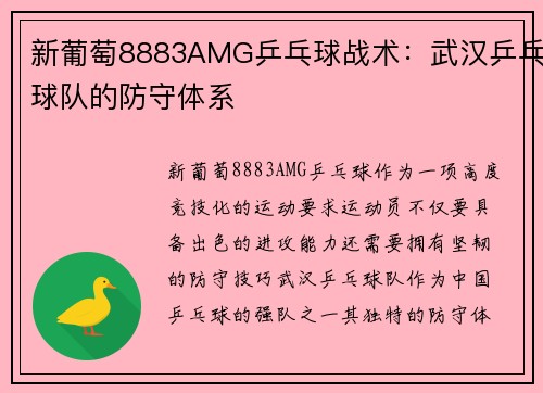 新葡萄8883AMG乒乓球战术：武汉乒乓球队的防守体系