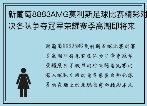 新葡萄8883AMG莫利斯足球比赛精彩对决各队争夺冠军荣耀赛季高潮即将来临